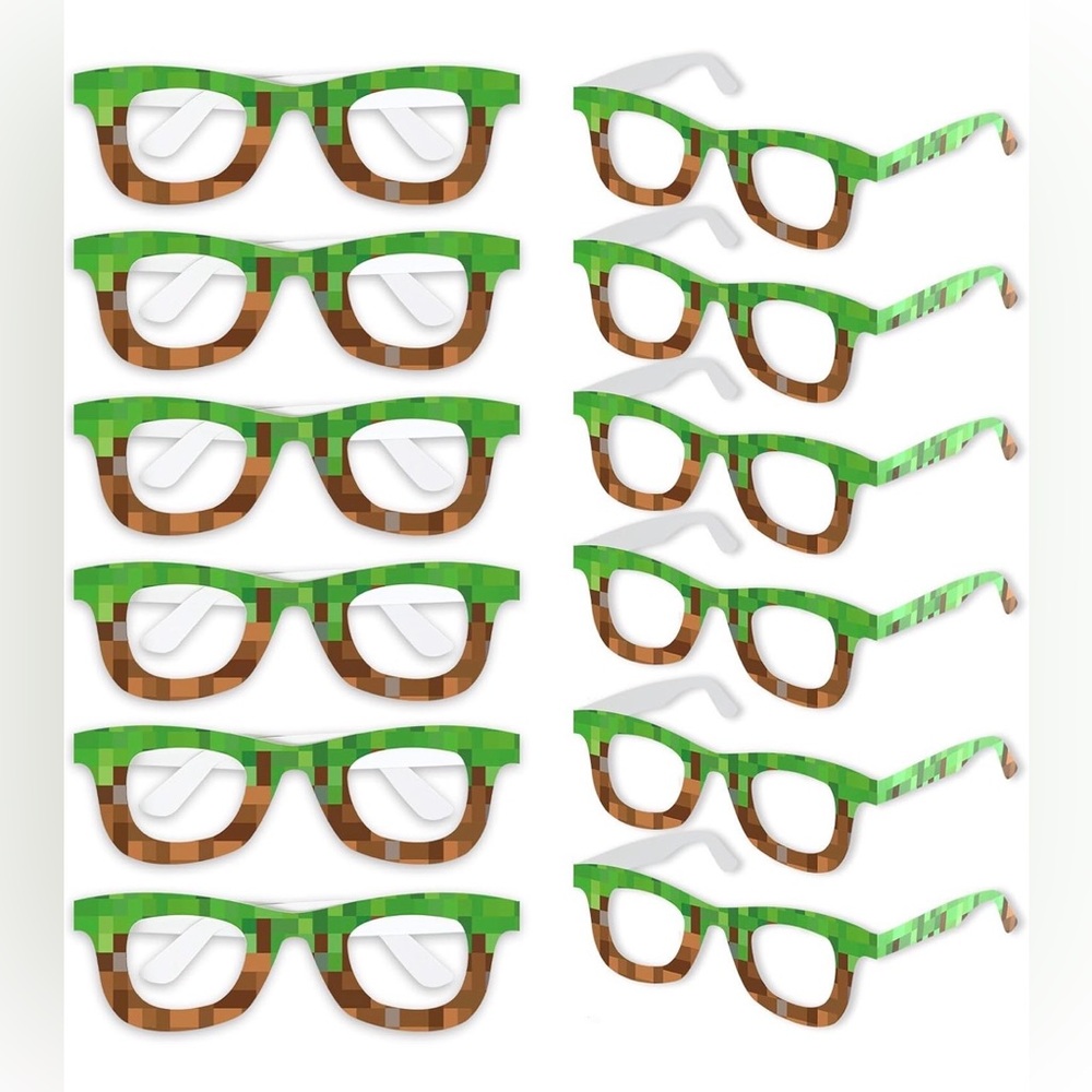 Pixel Glasses Decor Party Favors Mining Green Brown Paper Retro Video Game 36pc